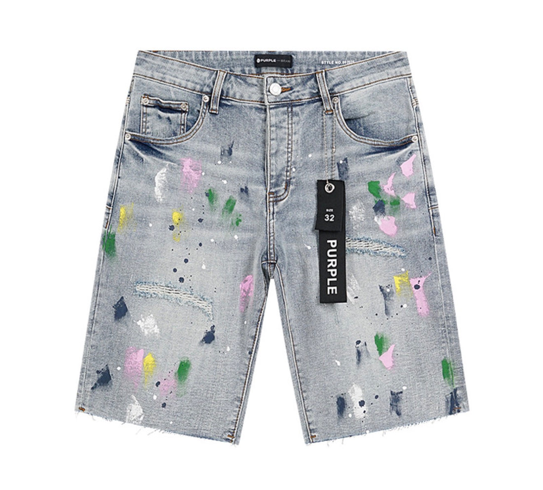 Men’s PURPLE Splatter Denim Shorts