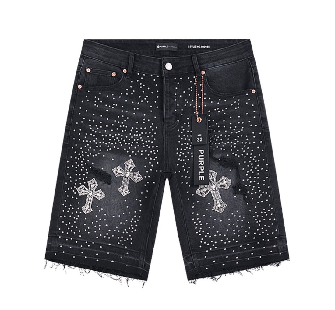 Men’s PURPLE Rhinestone Denim Shorts