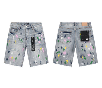 Men’s PURPLE Splatter Denim Shorts