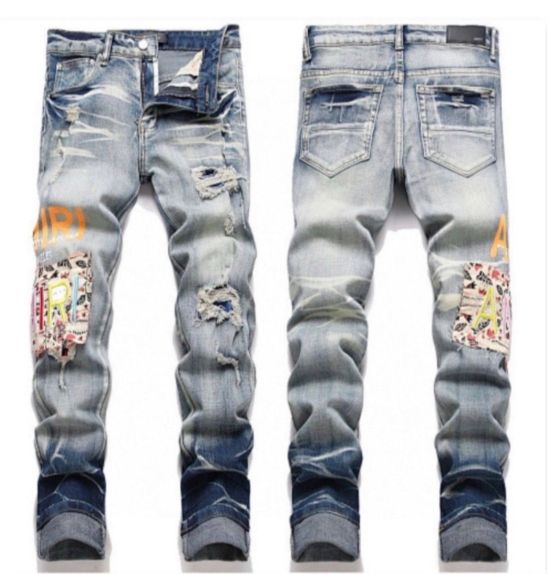 Amiri Art Patch/Logo Distressed Skinny Jeans