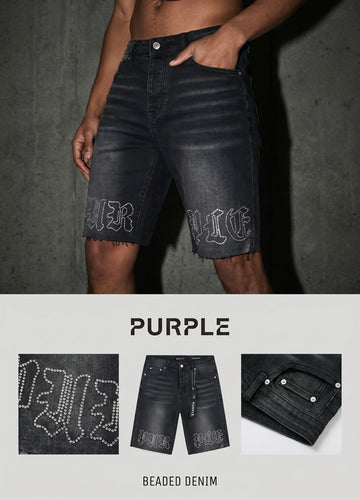 Men’s PURPLE Rhinestone Denim Shorts