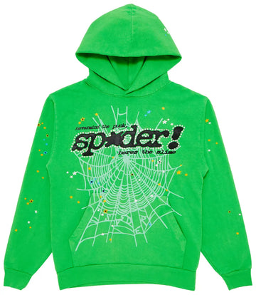 Sp5der Punk V2 Rhinestone Hoodie 'Bright Green'